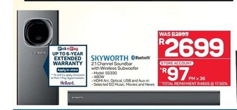 Pick n Pay Hypermarket Skyworth - 2.1 Channel Soundbar with Wireless Subwoofer offer