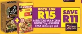 Shoprite ROBERTSONS RAJAH CURRY POWDER 50g KNORROX STOCK CUBES 6 per pack offer