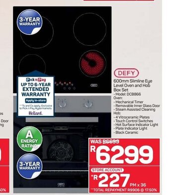 Pick n Pay Hypermarket Defy - 600mm Slimline Eye Level Oven and Hob Box Set offer