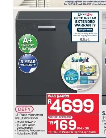 Pick n Pay Hypermarket Defy - 13-Place Menhattan Grey Dishwasher offer