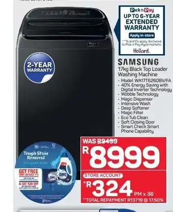 Pick n Pay Hypermarket Samsung - 17kg Black Top Loader Washing Machine offer