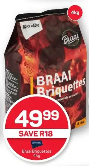 Pick n Pay Braai Briquettes 4kg offer