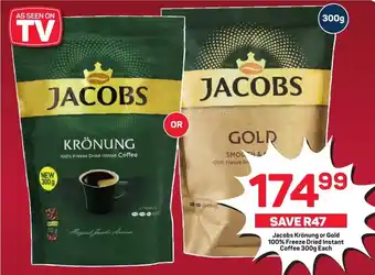 Pick n Pay Jacobs Krönung or Gold 100% Freeze Dried Instant Coffee 300g Each offer