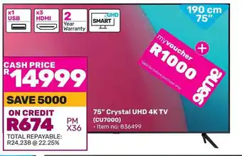 Game Samsung 75" Crystal UHD 4K TV offer