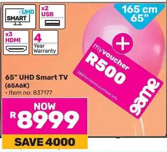 Hisense 65" UHD Smart TV (65A6K)
