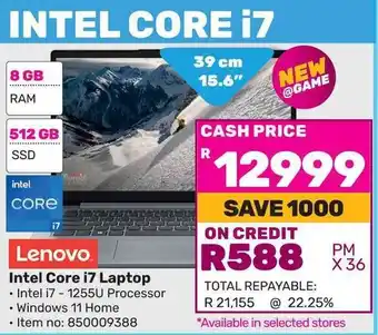 Game Lenovo Intel Core i7 Laptop offer