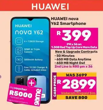 Game HUAWEI nova Y62 Smartphone offer