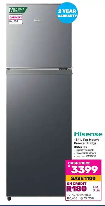 Game Hisense 154 L Top Mount Freezer Fridge (H225TTS) offer