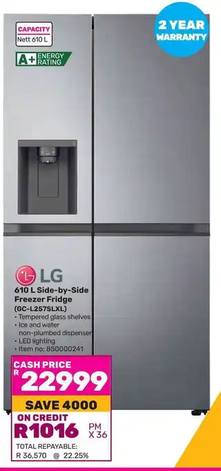 Game LG 610 L Side-by-Side Freezer Fridge (GC-L257SLXL) offer