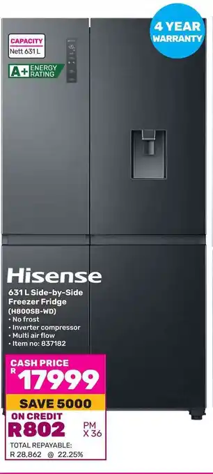 Game Hisense 631 L Side-by-Side Freezer Fridge (H800SB-WD) offer