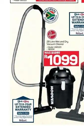 Pick n Pay Hypermarket Hoover - 28 Litre Wet and Dry Vacuum Cleaner offer