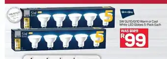 Pick n Pay Hypermarket PnP 5W GU10 / GI10 Warm or Cool White LED Globes 5-Pack each offer
