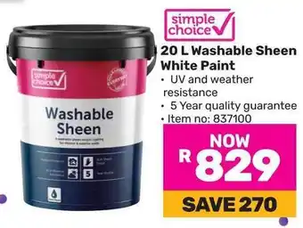 Game 20 L Washable Sheen White Paint offer