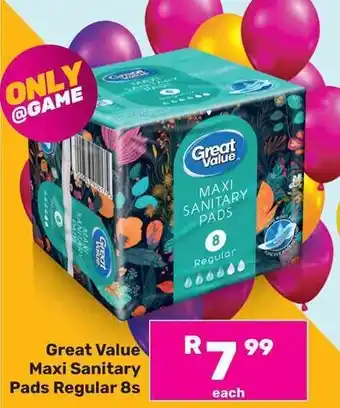 Game Great Value Maxi Sanitary Pads Regular 8s offer