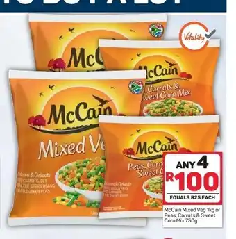 McCain Mixed Veg 1kg or Peas, Carrots & Sweet Corn Mix 750g