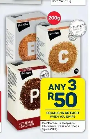 Pick n Pay Hypermarket PnP Barbecue, Potjiekos, Chicken or Steak and Chops Spice 200g offer