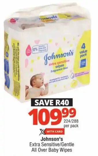 Checkers Johnson's Extra Sensitive/Gentle All Over Baby Wipes offer