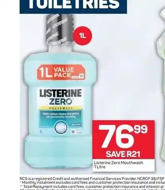 Pick n Pay Hypermarket Listerine Zero Mouthwash 1 Litre offer