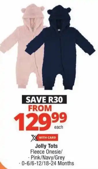 Checkers Jolly Tots Fleece Onesie/ Pink/Navy/Grey offer