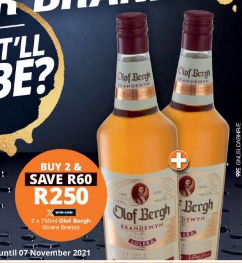 Olof Bergh Solera Brandy 2 x 750ml offer at Checkers Liquor Shop