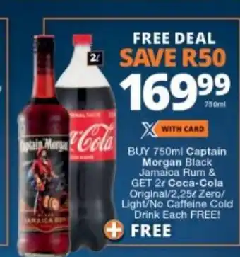 Checkers Liquor Shop Captain Morgan Black Jamaica Rum 750ml offer