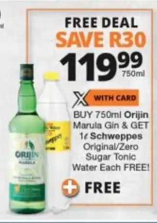 Checkers Liquor Shop Orijin Marula Gin 750ml offer