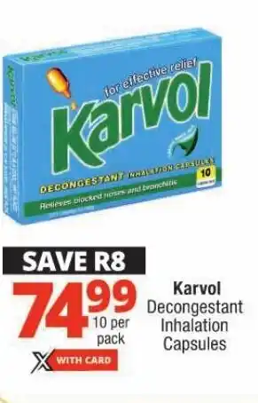 Checkers Karvol Decongestant Inhalation Capsules offer