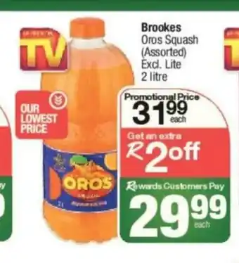 KwikSpar Brookes Oros Squash (Assorted) Excl. Lite 2 Litre offer
