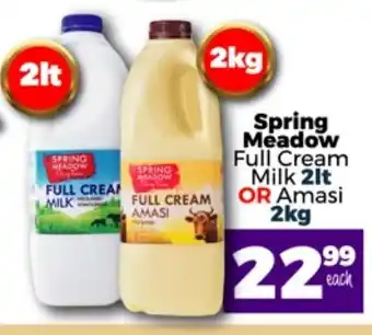 Take 'n Pay Spring Meadow Full Cream Milk 2lt or Amasi 2kg offer