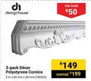 Builders Warehouse Designhouse 3-Pack Decor Polystyrene Cornice-2m X 85mm X 36mm offer