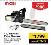 Builders Warehouse Ryobi 450mm 45cc Petrol Chainsaw offer