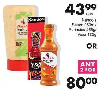 Save Hyper Nando's Sauce 250ml/ Perinaise 265g/ Vusa 125g offer