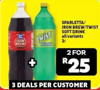 Usave SPARLETTA/ IRON BREW/TWIST SOFT DRINK all variants 2L offer