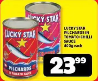 Usave LUCKY STAR PILCHARDS IN TOMATO/CHILLI SAUCE 400g each offer