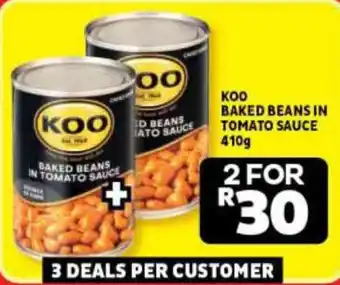 Usave KOO BAKED BEANS IN TOMATO SAUCE 410g offer