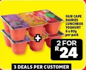 Usave FAIR CAPE DAIRIES LUNCHBOX YOGHURT 6 x 80g per pack offer