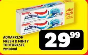 Usave AQUAFRESH FRESH & MINTY TOOTHPASTE 2x100ml offer