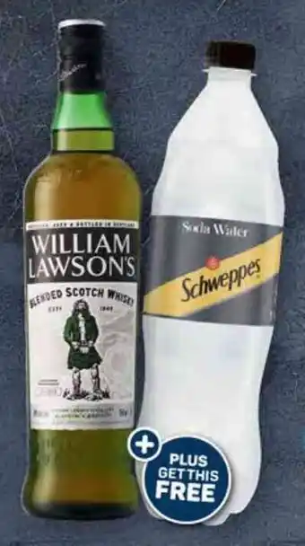 Pick n Pay William Lawson's Blended Scotch Whisky 750ml and Schweppes Soda Water 1 Litre offer