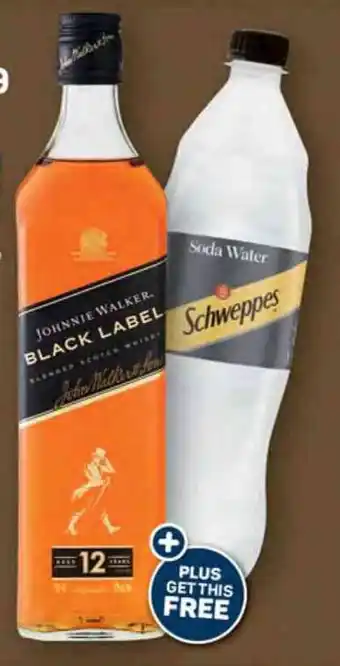 Pick n Pay Johnnie Walker Black Label 750ml and Schweppes Soda Water 1 Litre FREE offer