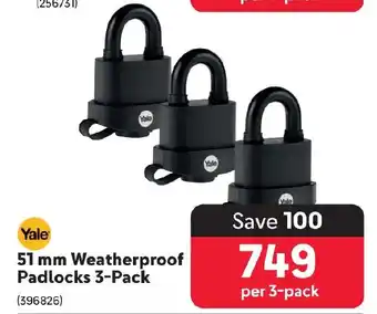 Makro Yale 51 mm Weatherproof Padlocks 3-Pack offer