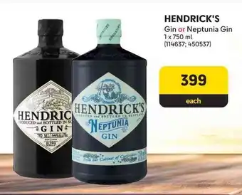 HENDRICK'S Gin or Neptunia Gin