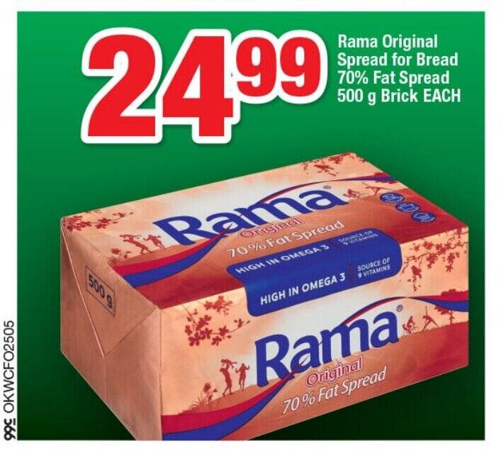 Rama Original Spread for Bread 70 Fat Spread 500 g Brick EACH offer at