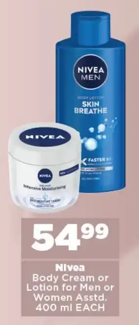 OK Foods Nivea Body Cream or Lotion for Men or Women Asstd. 400 ml EACH offer