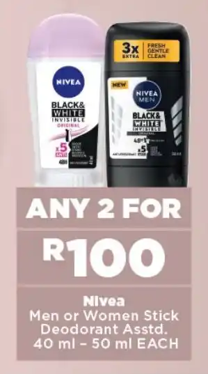 OK Foods Nivea Men or Women Stick Deodorant Asstd. 40 ml - 50 ml EACH offer