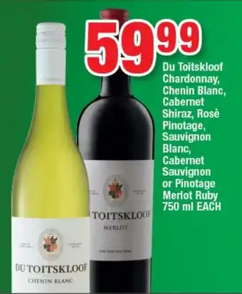 OK Foods Du Toitskloof Chardonnay, Chenin Blanc, Cabernet Shiraz, Rosè Pinotage, Sauvignon or Pinotage Merlot Ruby 750 ml EACH offer