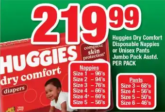 OK Foods Huggies Dry Comfort Disposable Nappies or Unisex Pants Jumbo Pack Asstd. PER PACK offer