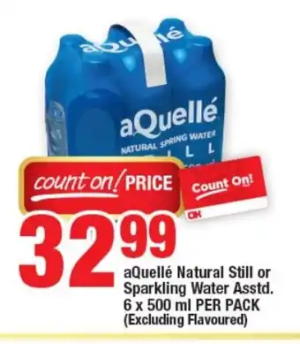 OK Foods aQuellé Natural Still or Sparkling Water Asstd. 6 x 500 ml PER PACK (Excluding Flavoured) offer