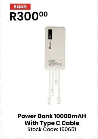 Africa Cash and Carry Power Bank 10000mAH With Type C Cable offer