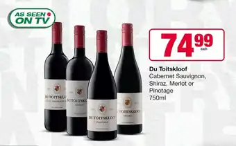 Spar Tops Du Toitskloof Cabernet Sauvignon, Shiraz, Merlot or Pinotage 750ml offer