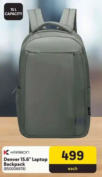 KARBON Denver 15.6 Laptop Backpack offer at Makro